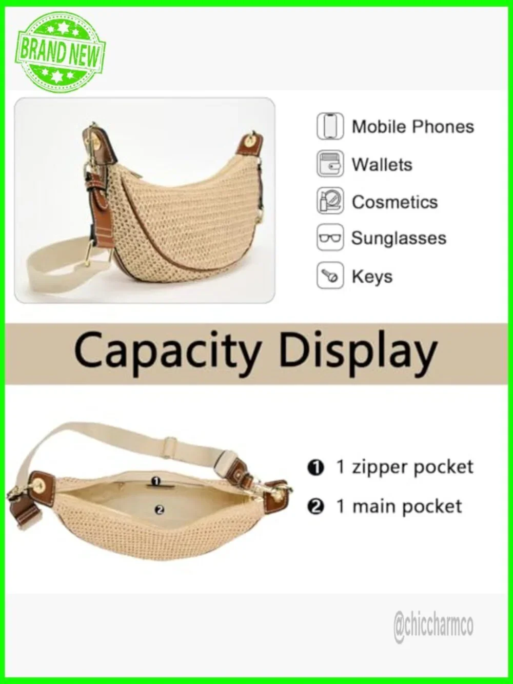 Straw Woven Crossbody Hobo Bag Adjustable Strap Summer Beach Purse